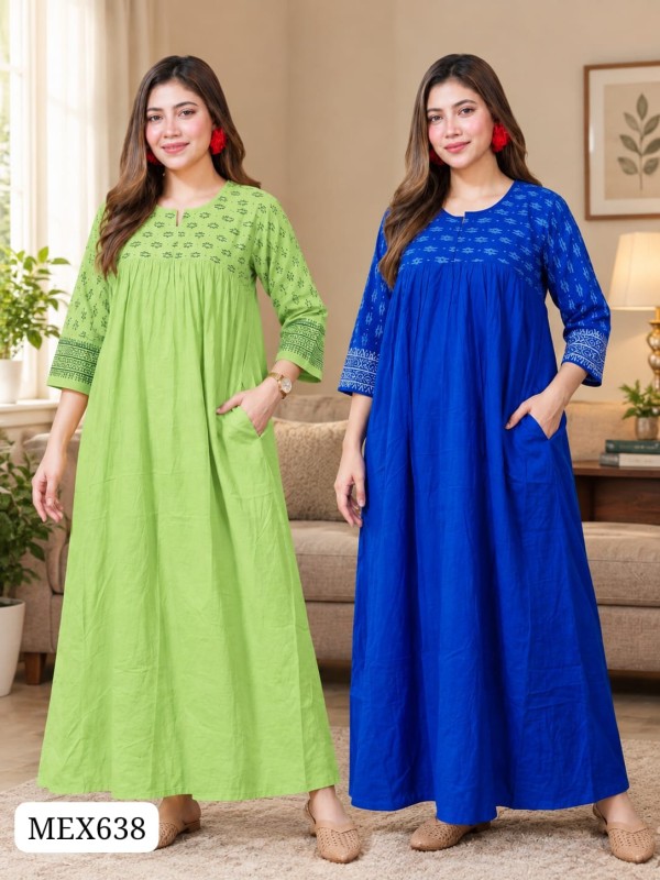 Premium Quality Quarter Sleeve Cotton Gown Maxi Combo(Set of 2) MEX638